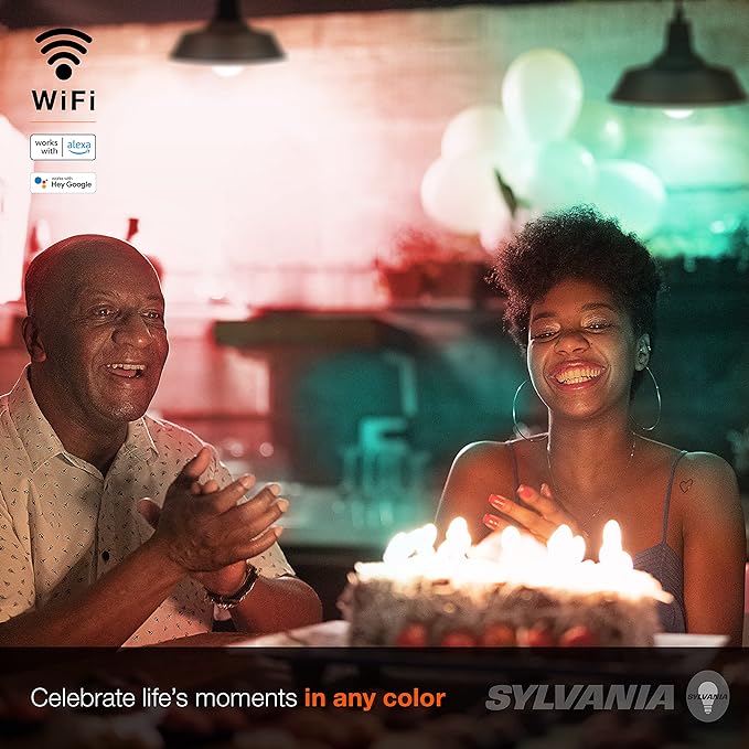 SYLVANIA Wifi LED Smart Light Bulb, 60W Equivalent Full Color and Tunable White A19, Dimmable, Compatible with Alexa and Google Home Only - 4 Pack (75674)
