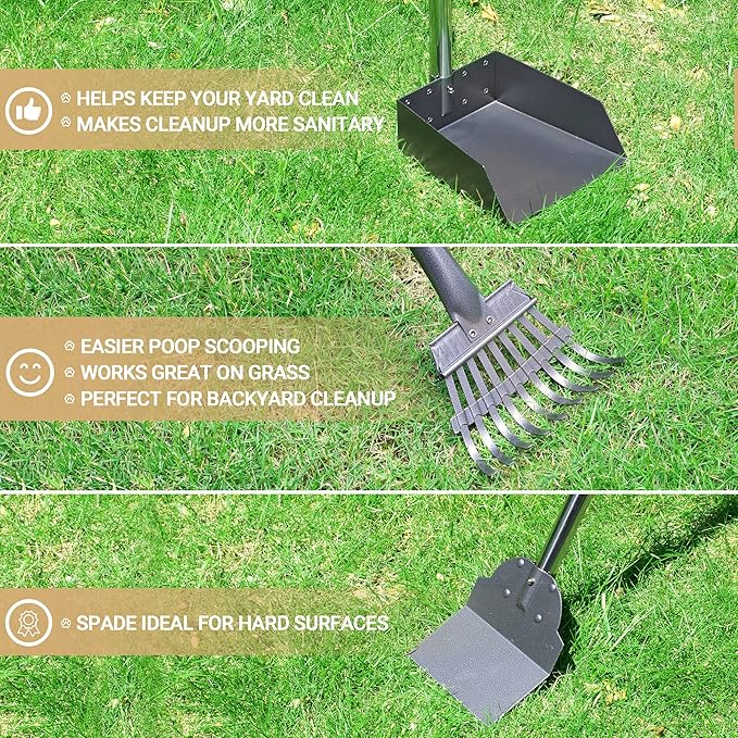 Heeyoo Dog Pooper Scooper, Dog Poop Tray and Rake Set, Pet Waste Removal Scoop with Long Adjustable Sectional Stainless Handles-Mewly Pet