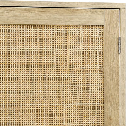 Finnhomy Sideboard Buffet Cabinet, Kitchen Storage Sideboard with Rattan Decorated Doors, Liquor Coffee Buffet, Dining Room, Hallway, Console Table, Accent Cabinet, 31.5X 15.8X 34.6 Inches, Natural