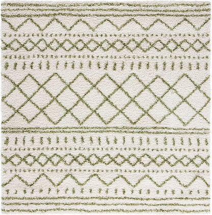 SAFAVIEH Arizona Shag Collection Area Rug - 5'1" Square, Ivory & Green, Moroccan Design, Non-Shedding & Easy Care, 1.6-inch Thick, Ideal for The Living Room, Dining, Bedroom (ASG741Y)