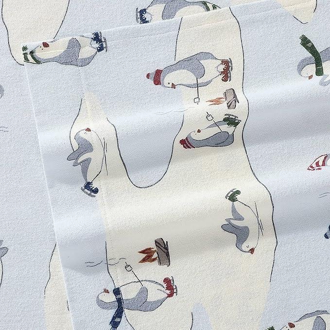 Eddie Bauer - Full Sheets, Cotton Flannel Bedding Set, Brushed For Extra Softness, Cozy Home Decor (Skating Penguin, Full)