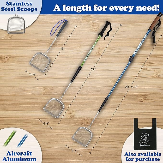 Sand Dipper Metal Cat Litter Scoop – Long Handle Cat Poop Scooper for Litter Box (41”), Heavy-Duty Stainless Steel Kitty Litter Scoop (Mid-Adjustable)-Mewly Pet